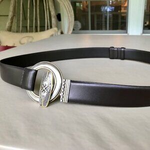 Chico's dark brown, adjustable belt with two-tone buckle S/M